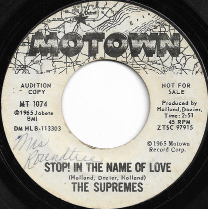 The Supremes : Stop! In The Name Of Love (7", S/Sided, Promo)